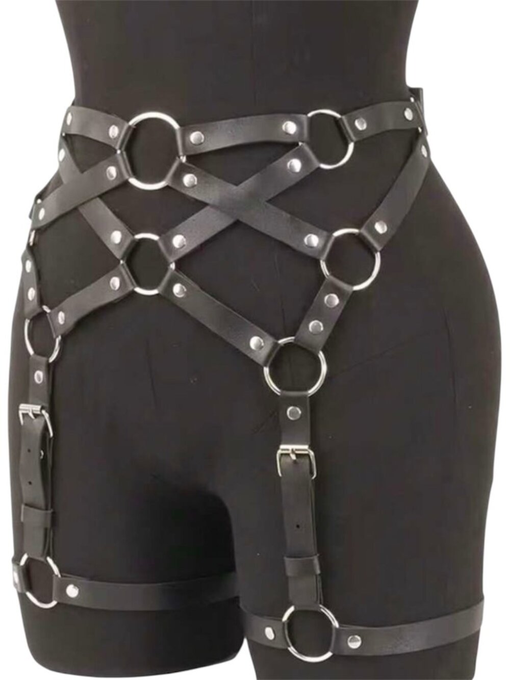 Women Black Gothic Bondage Waist Belt Leg Strap Harness - Picture 3 of 3